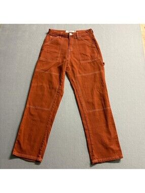 Refuge Carpenter Pants Womens Medium Rust Orange High Rise Straight Leg Utility